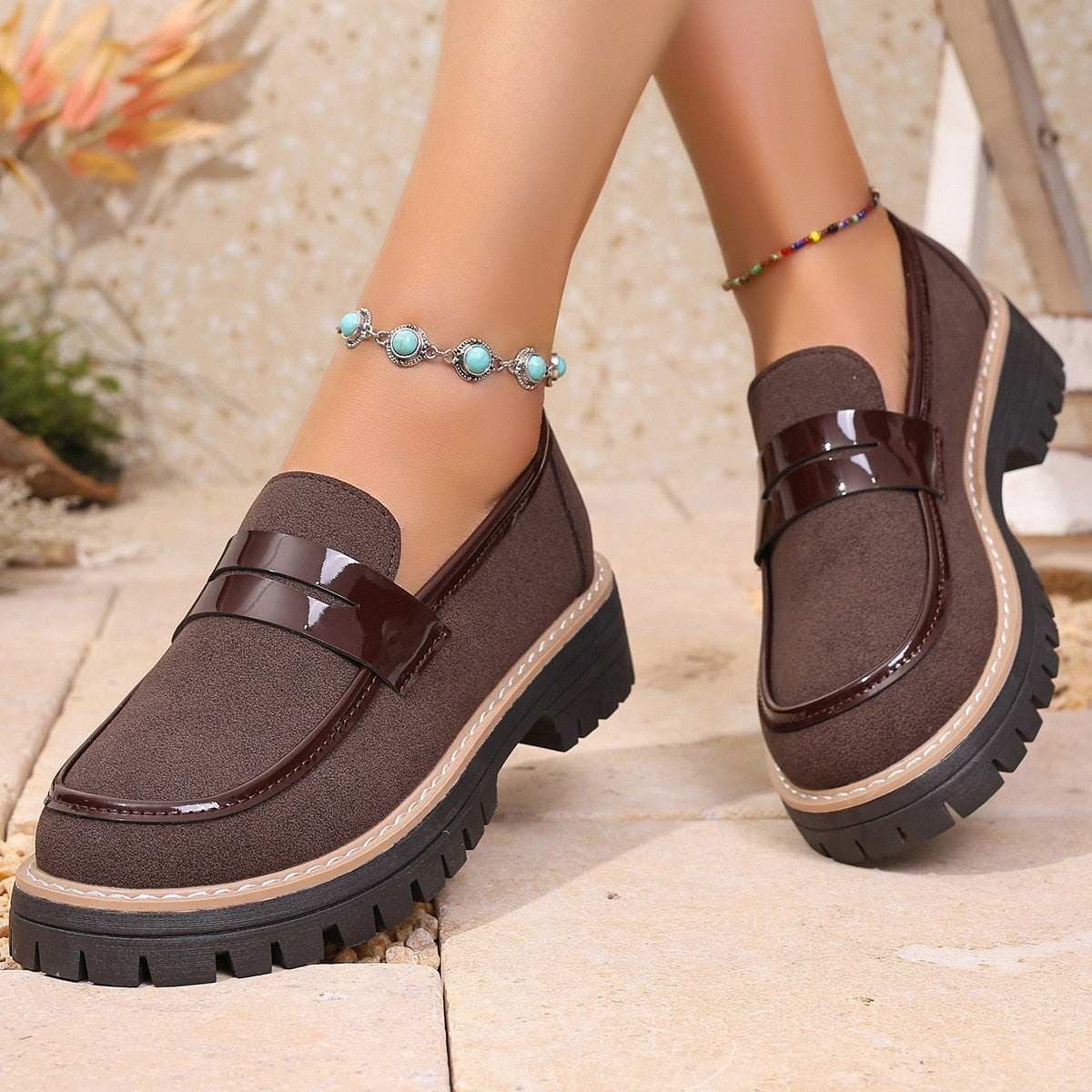 Plus Size Casual Matte Chunky Heel Platform Loafers