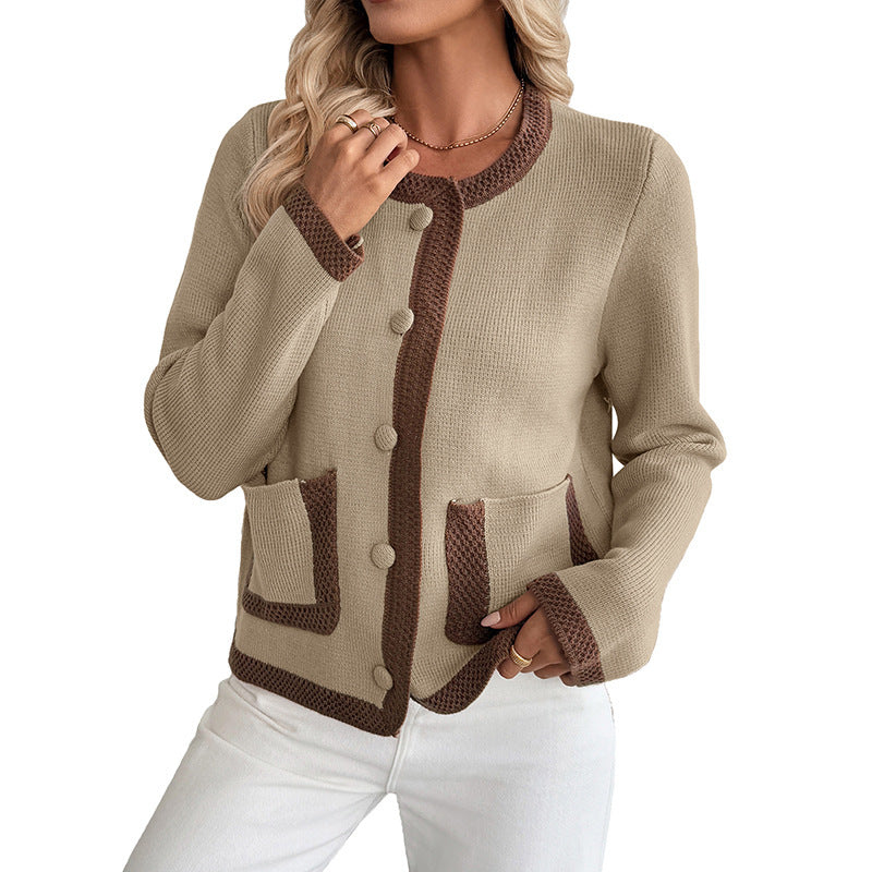 Contrast Color Knitted Cardigan Women's Sweater Coat