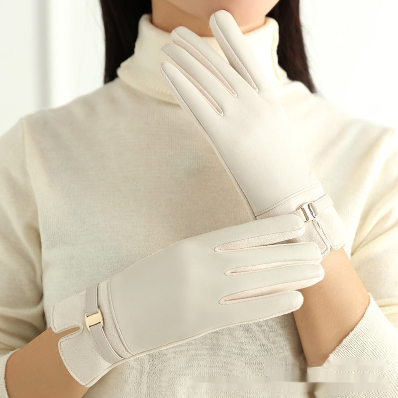 Personality Fleece-lined PU Gloves For Women