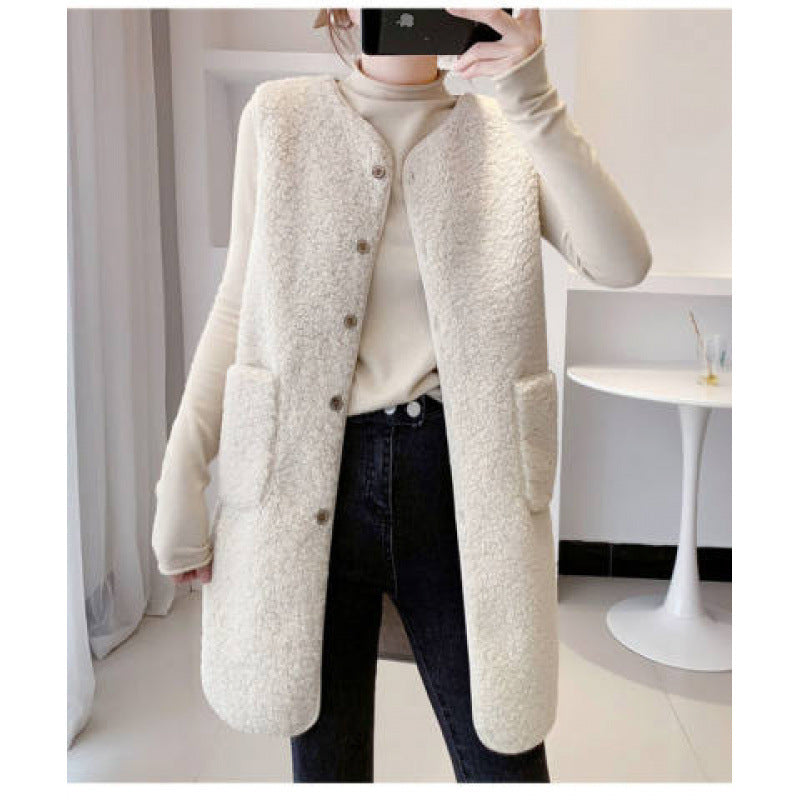 Lamb Wool Vest Mid-length Fur Fashion All-matching