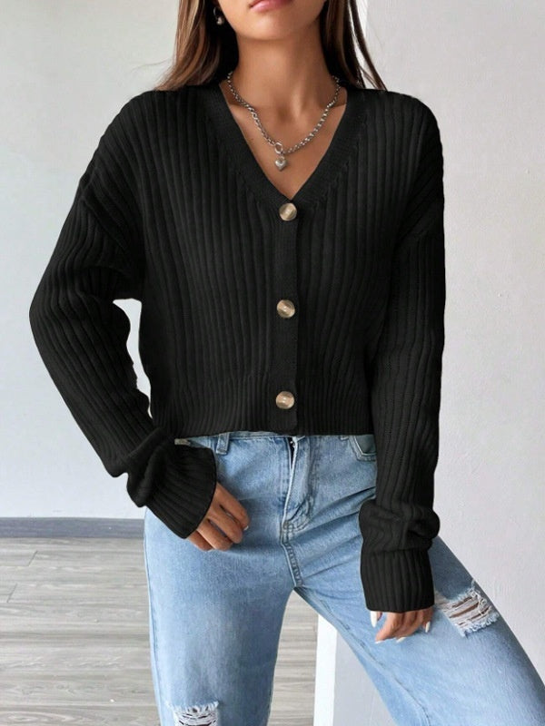 Women's Loose Long Sleeve Knitted Coat Solid Color Breasted Casual