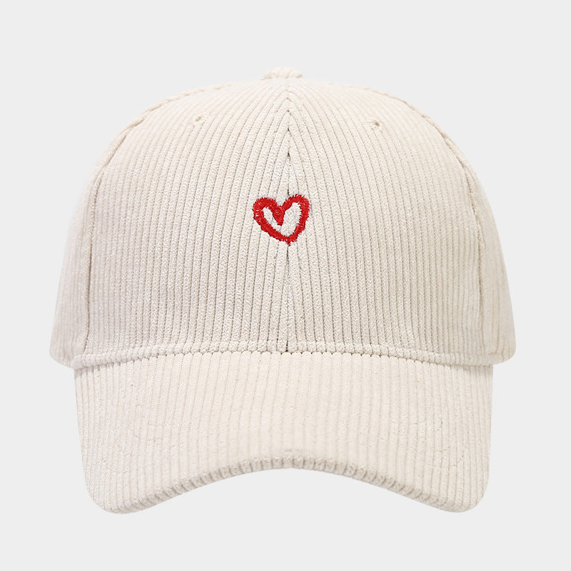 Spring And Autumn New Small Love Embroidered Corduroy Baseball Cap