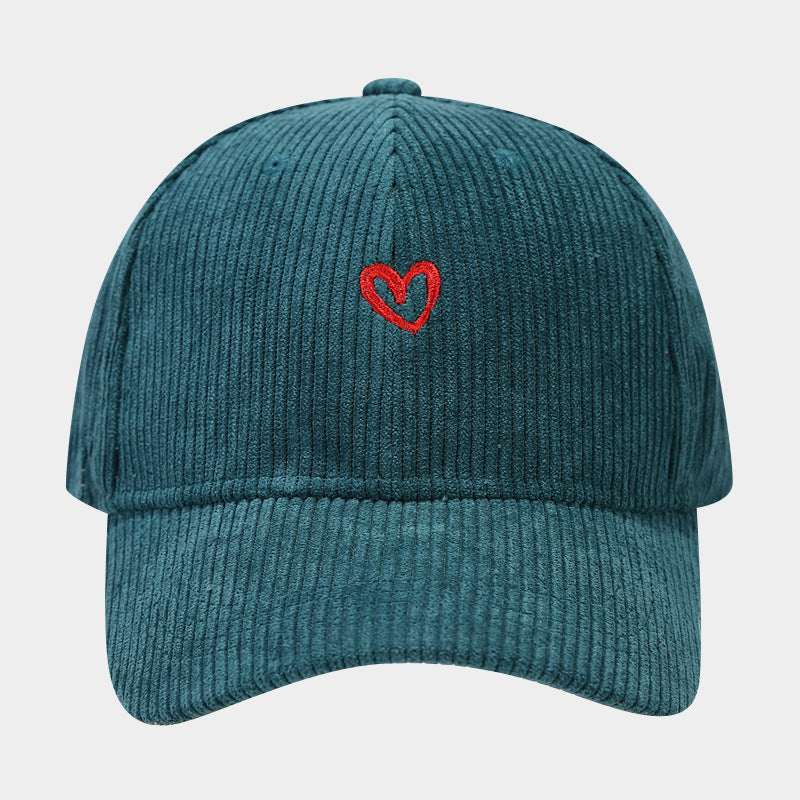Spring And Autumn New Small Love Embroidered Corduroy Baseball Cap