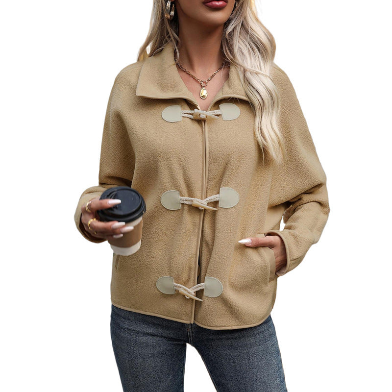 Loose Polar Fleece Lapel Horn Button Coat