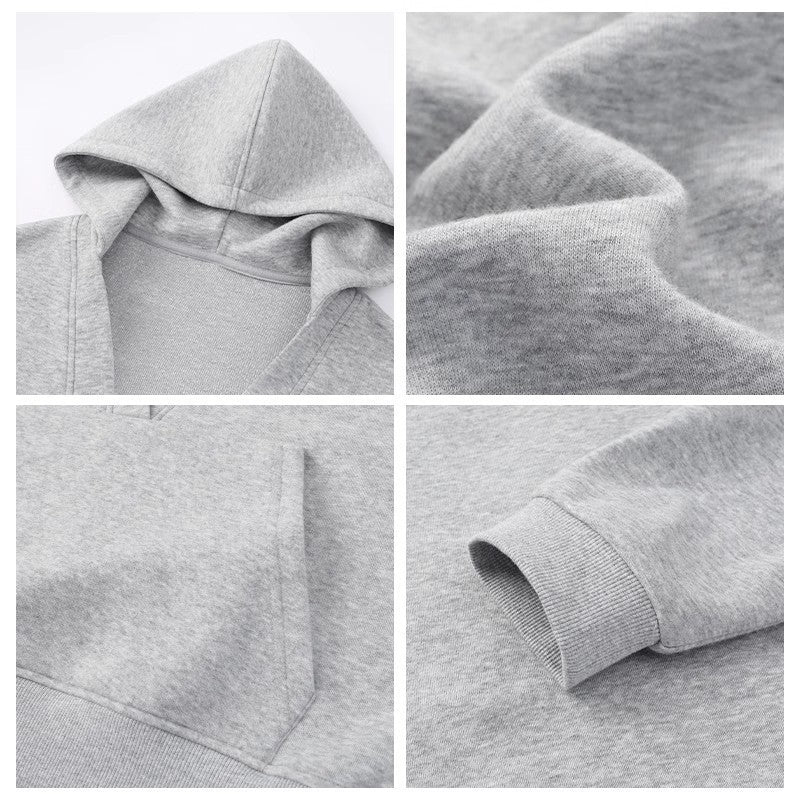Gray Hooded Sweater For Women Fleece-lined Thick Loose Casual Sweatshirt