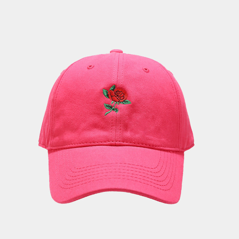 Women's Fashion Rose Embroidery Soft Top Baseball Cap