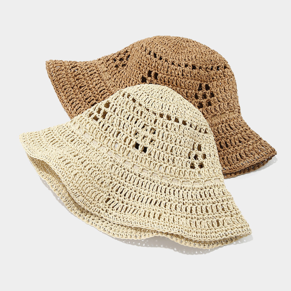 Fashion Crocheted Breathable Straw Can Shape Bucket Hat Women's Seaside Vacation