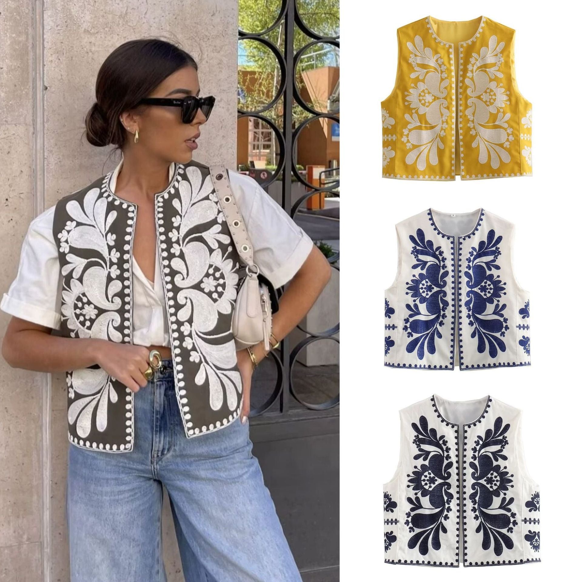 European And American Women's Clothing Sleeveless Embroidered Vest Women's Top