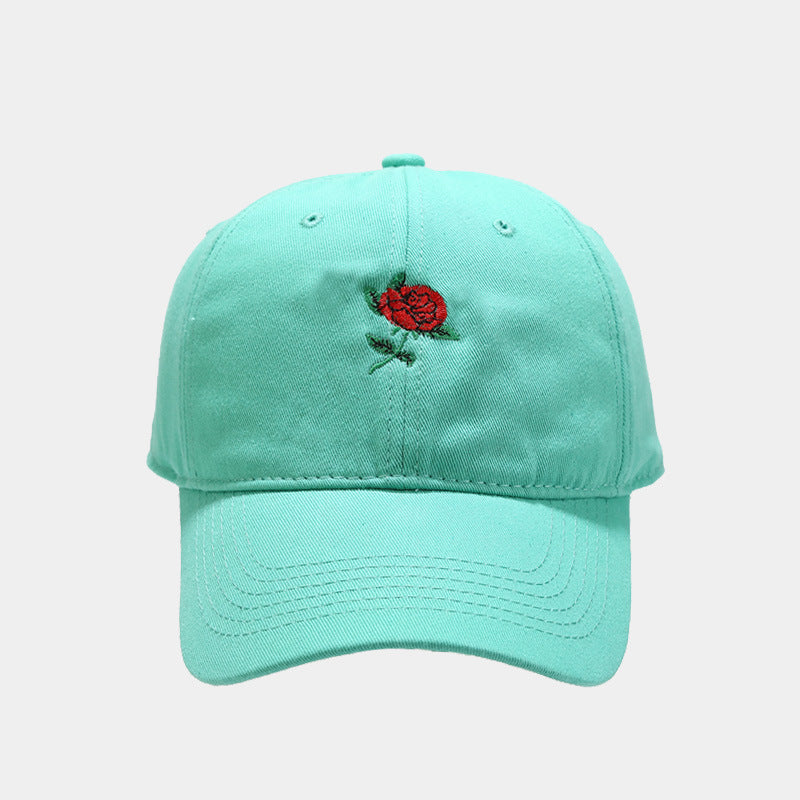 Women's Fashion Rose Embroidery Soft Top Baseball Cap