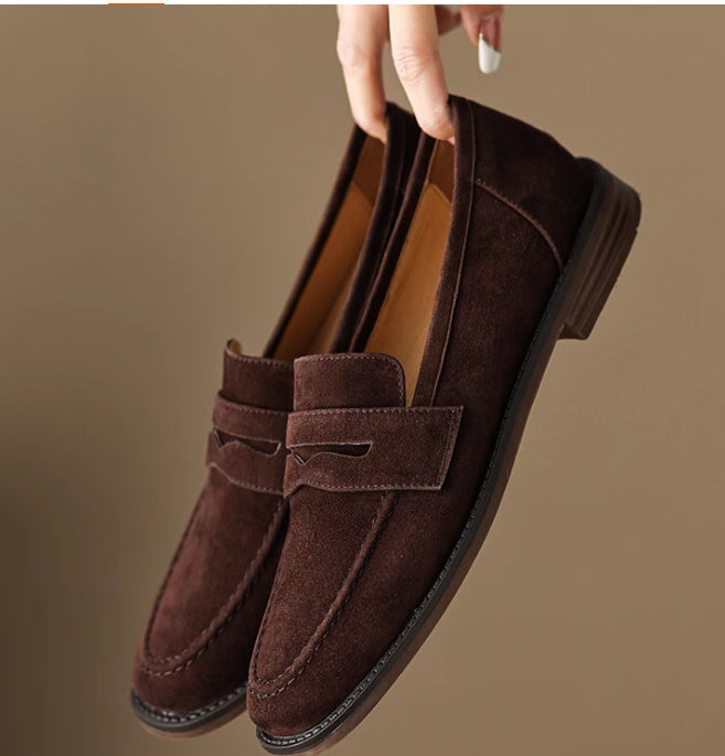 Women's Leather Flat Retro Slip-on Loafers