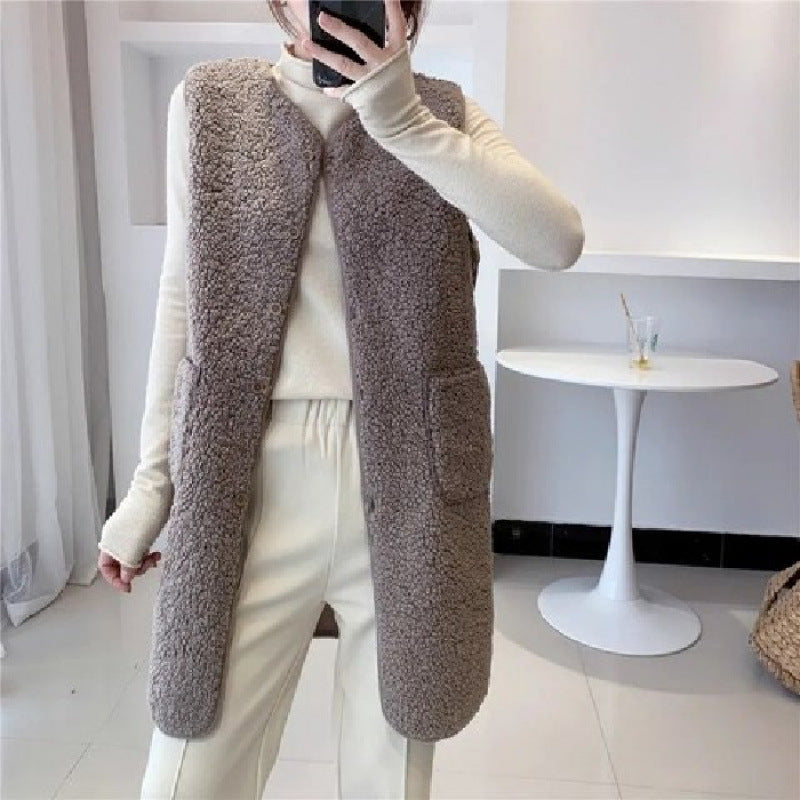 Lamb Wool Vest Mid-length Fur Fashion All-matching