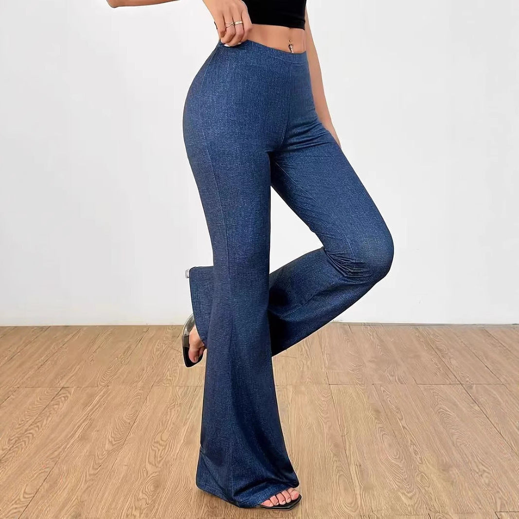 Women's High Waist Denim Printing Bell-bottom Pants