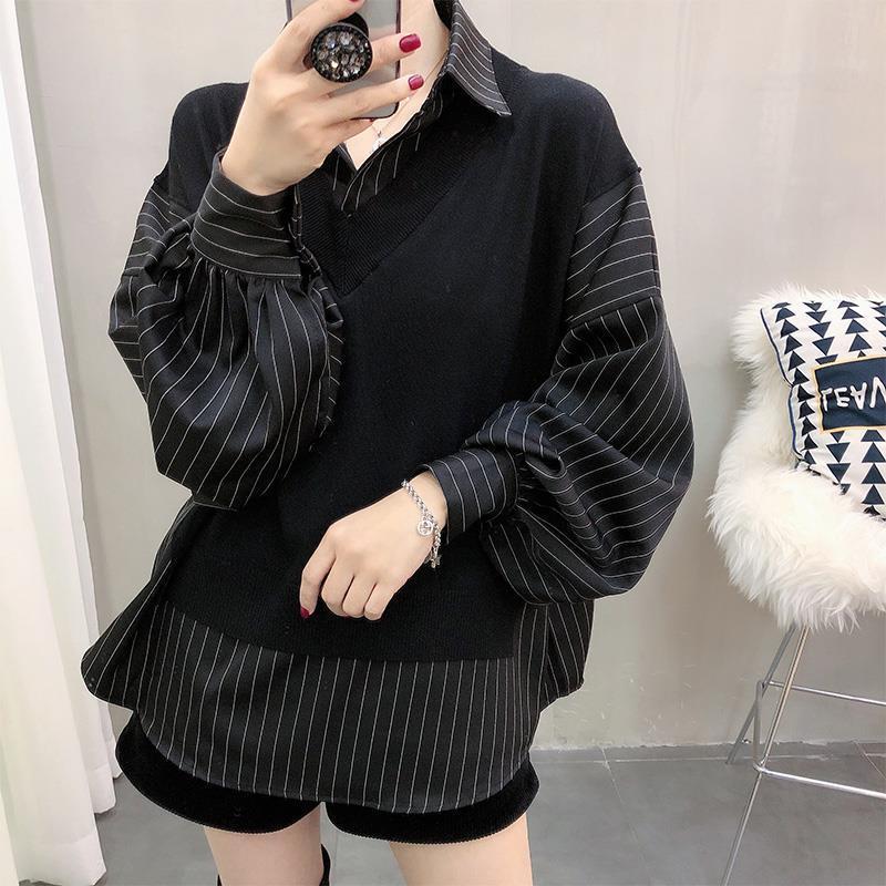Korean Style New Patchwork Fake Two Pieces Shirts Women