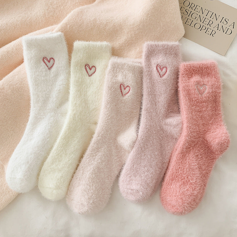 Women's Socks Love Embroidered Plush Socks Furry Warm