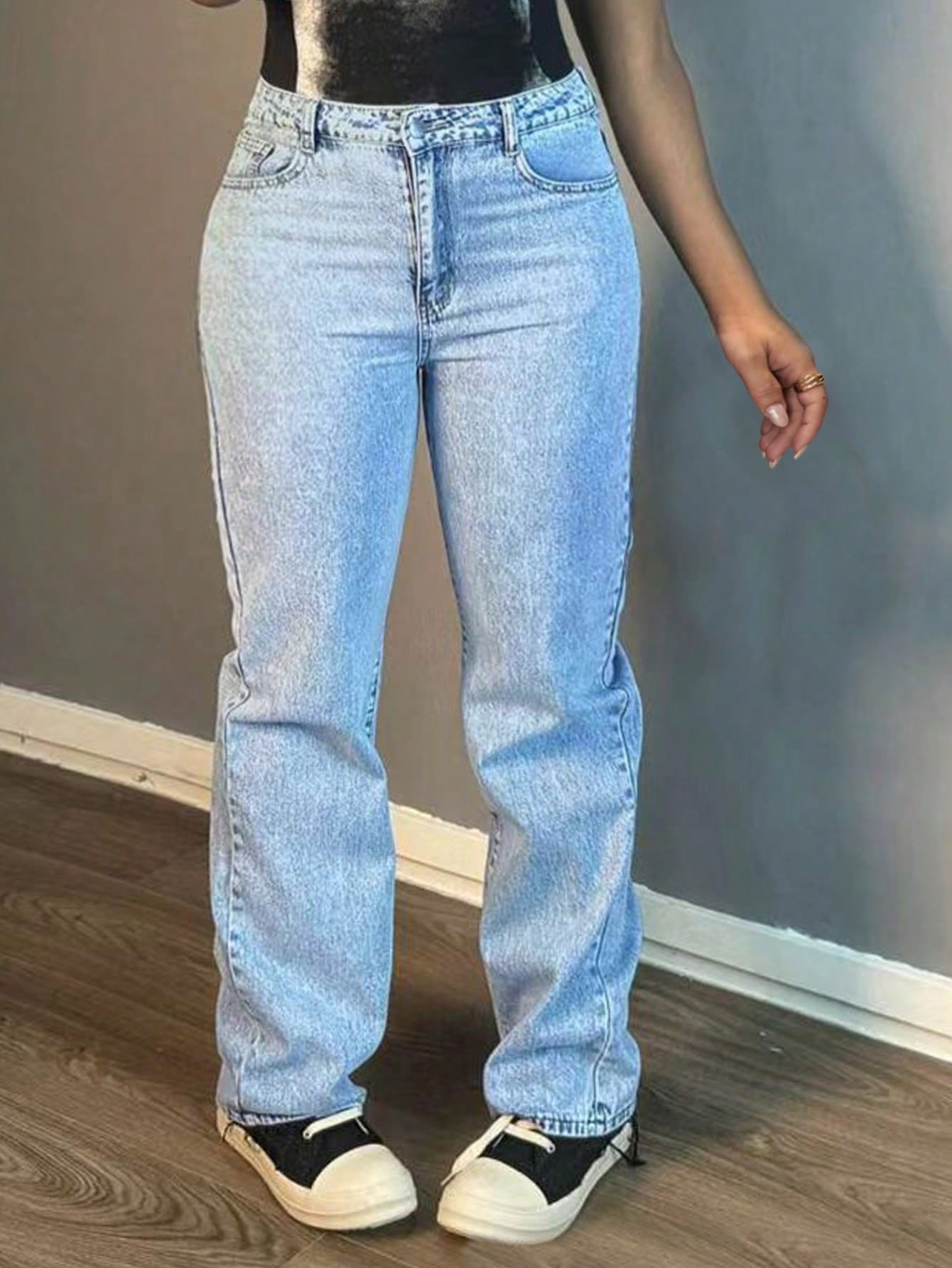 Fashionable All-match Simple Solid Color Elegant Elegant Straight Jeans For Women