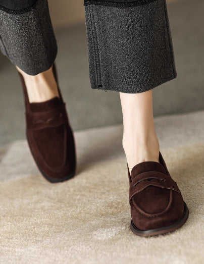 Women's Leather Flat Retro Slip-on Loafers