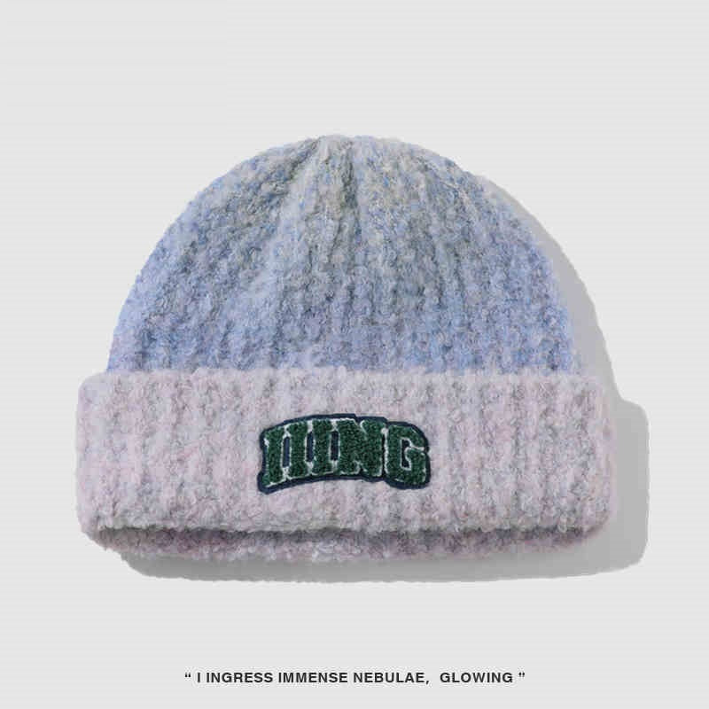 Wool Blend Vintage Gradient Embroidery Knitted Hat Women