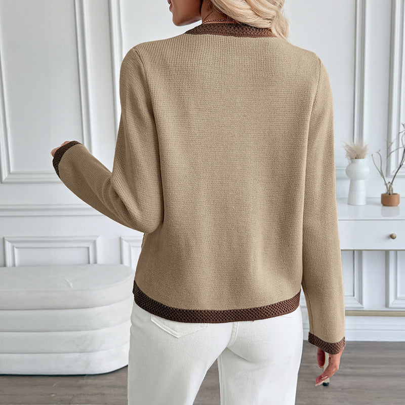 Contrast Color Knitted Cardigan Women's Sweater Coat