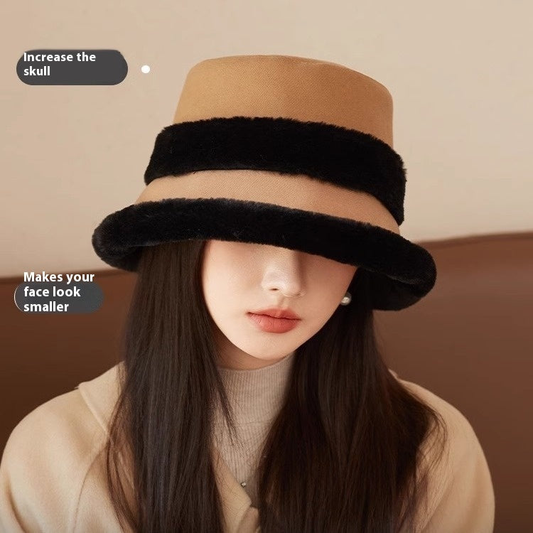 Face-looking Velvet-padded Small Warm Earflaps Cap Big Head Circumference Bucket Hat