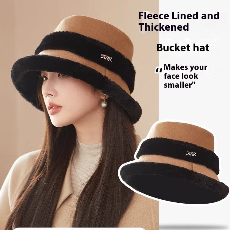 Face-looking Velvet-padded Small Warm Earflaps Cap Big Head Circumference Bucket Hat