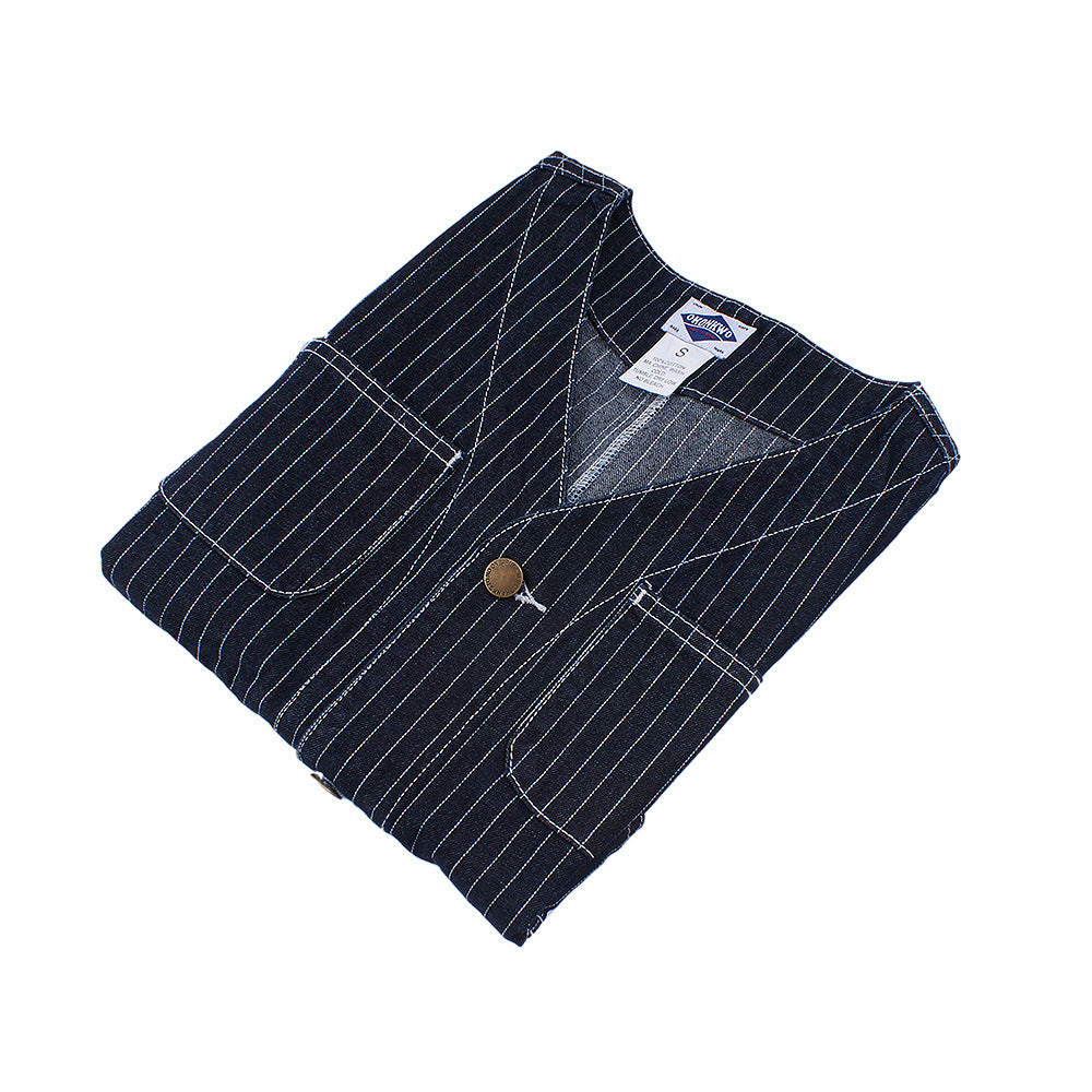 Striped Denim Retro Multi-pocket Male And Female Overalls Vest