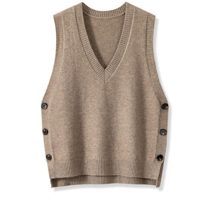 European And American Retro V-neck Knitted Vest Women's Spring Autumn Outerwear