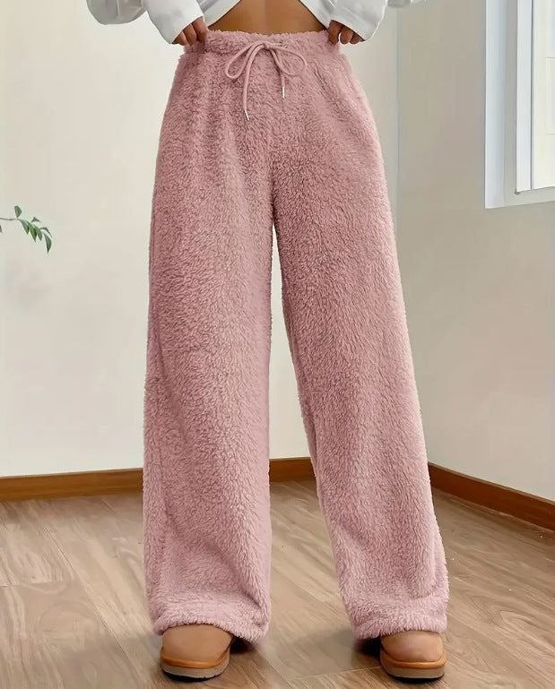Women's Solid Color Loose Fleece Casual Pants