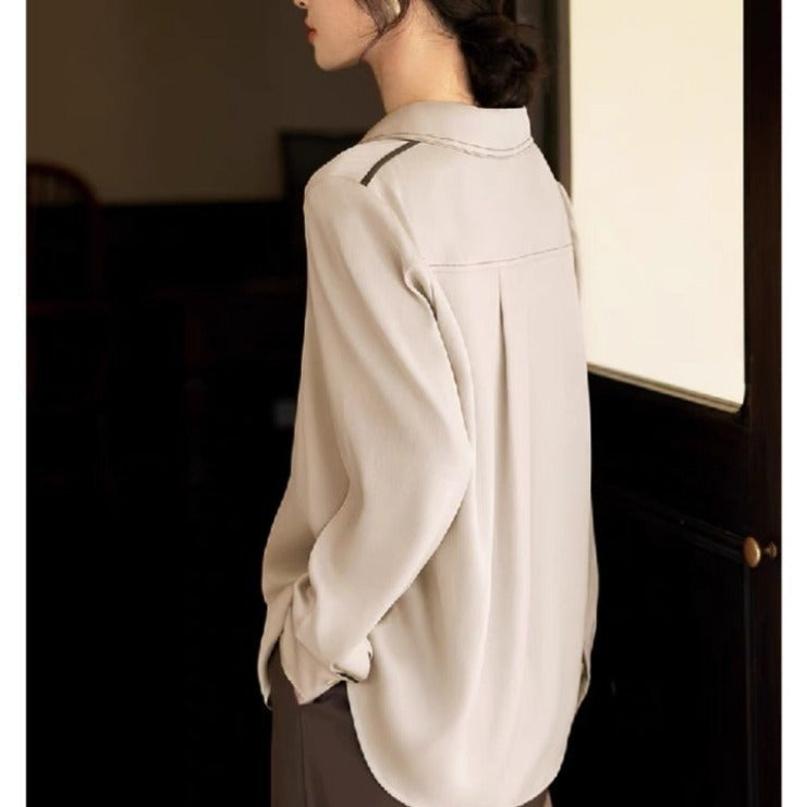 Fashion Commuter Style Contrast Color Bright Line Design Shirt For Women