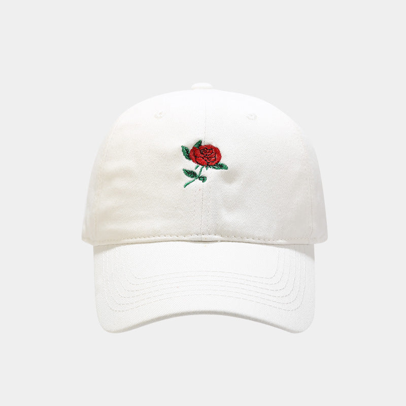 Women's Fashion Rose Embroidery Soft Top Baseball Cap