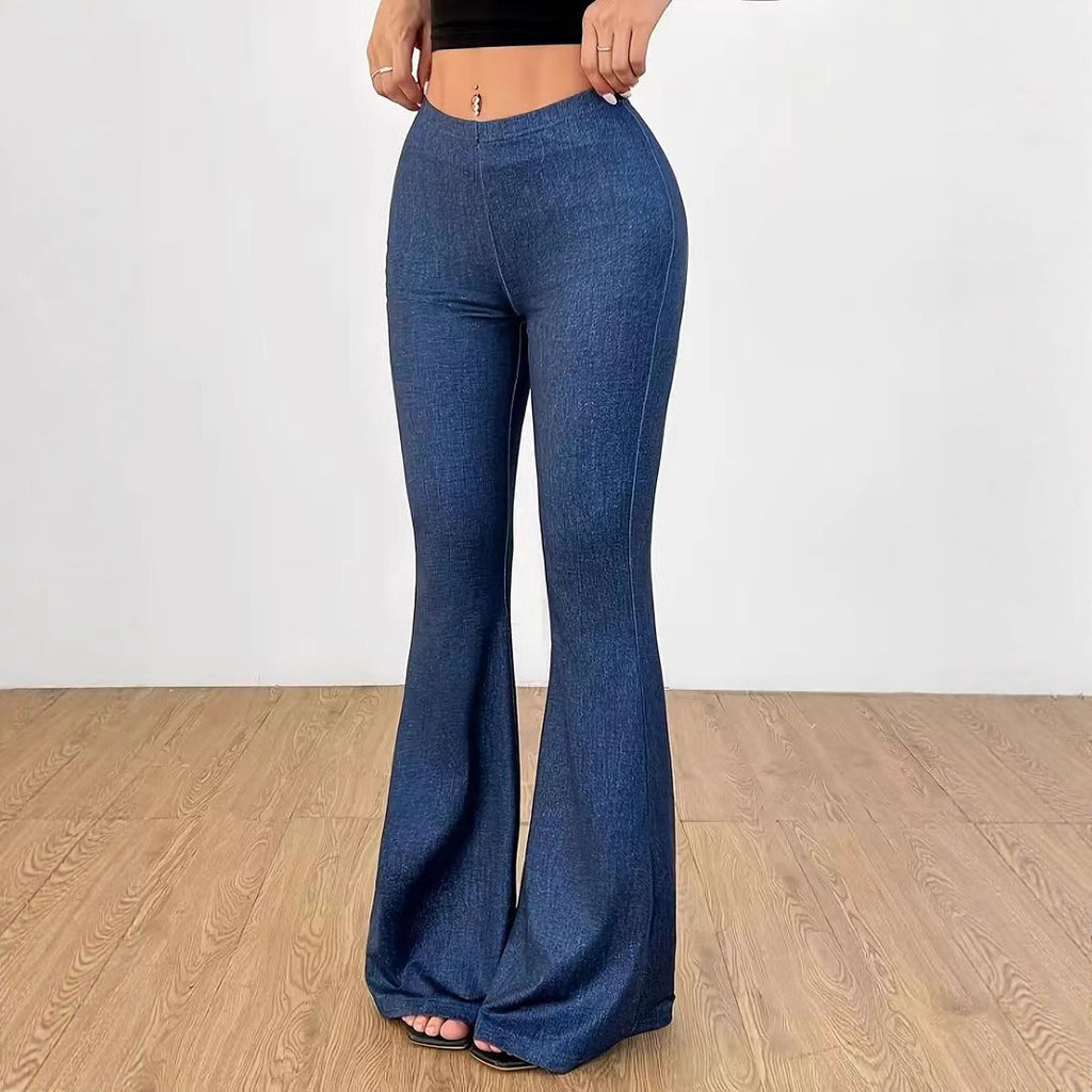 Women's High Waist Denim Printing Bell-bottom Pants