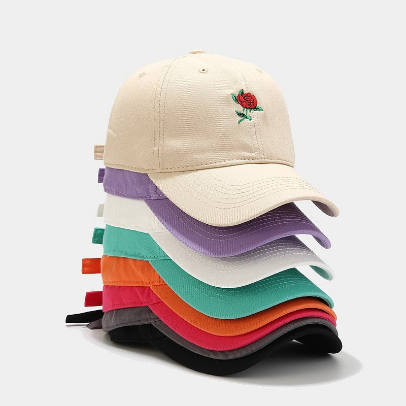Women's Fashion Rose Embroidery Soft Top Baseball Cap