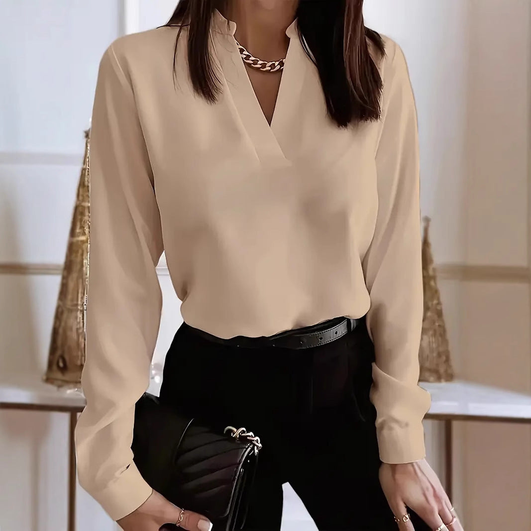 Women's V-neck Long Sleeve Loose Printed Shirt Top