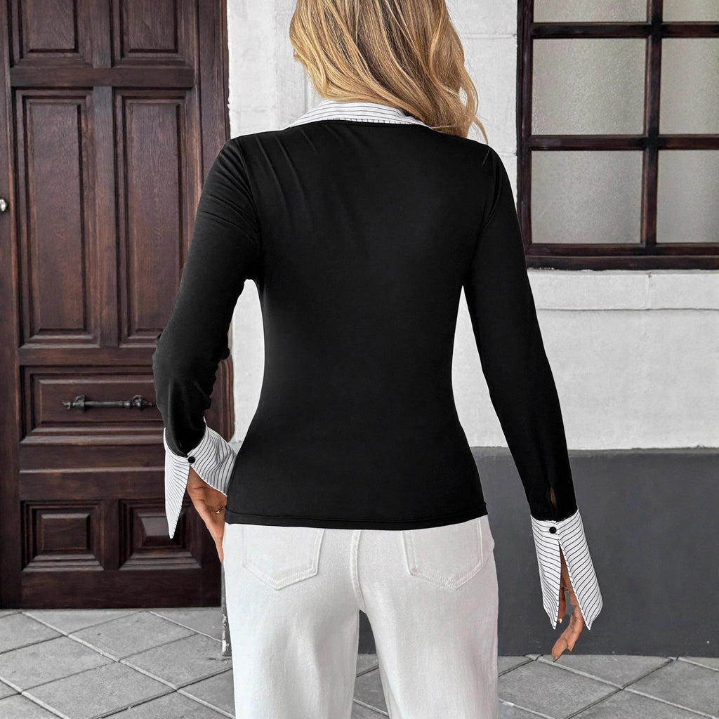 Elegante Gebreide Top met Kraag - Lange Mouw