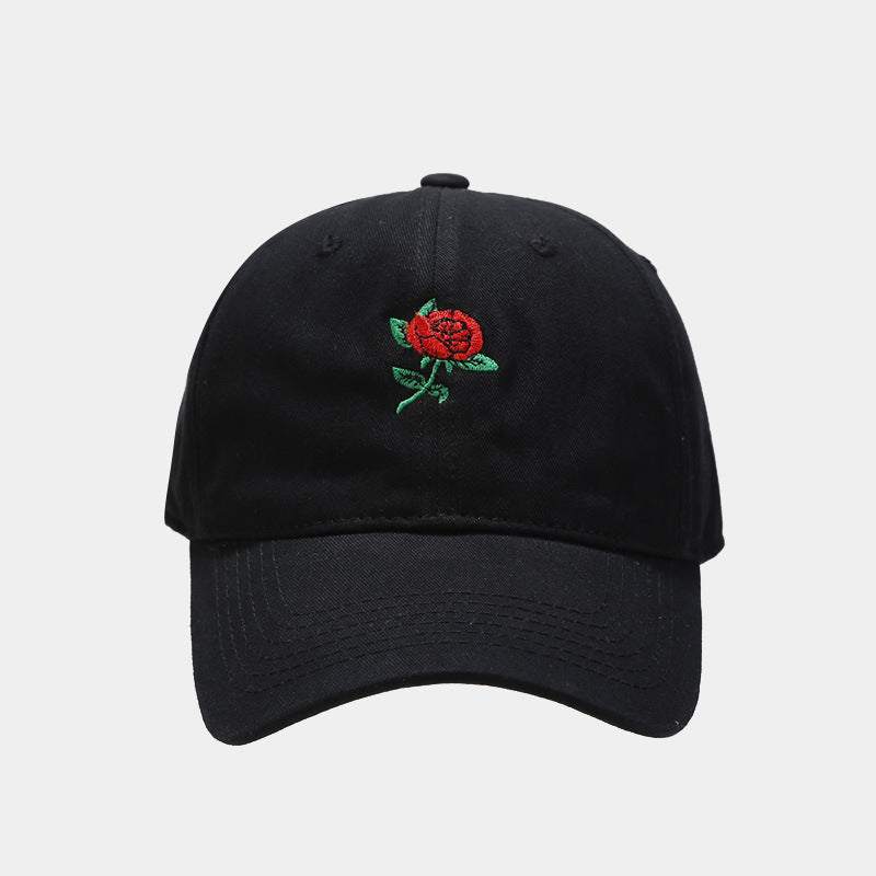 Women's Fashion Rose Embroidery Soft Top Baseball Cap